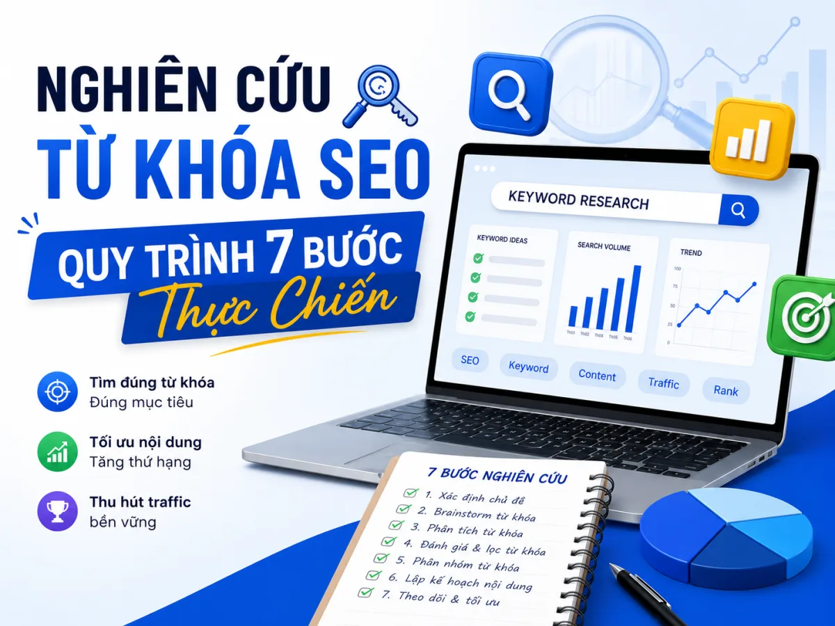 Quy trình 7 bước nghiên cứu từ khóa SEO từ xác định chủ đề đến theo dõi và tối ưu